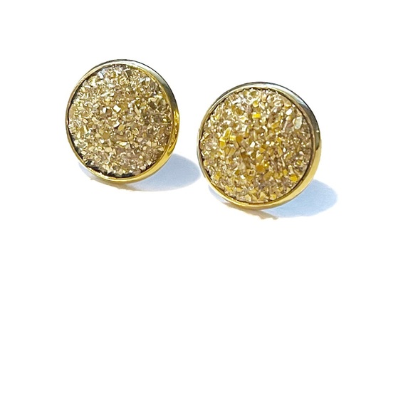 10/$10 Gold tone, imitation Druzy earrings, 14mm, gold setting - Picture 4 of 6